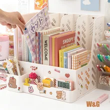 Kawaii Desk Organizer File Tray Desk Book Stand Office Rack Folding Desktop Detachable Storage Basket Desk Document Holder