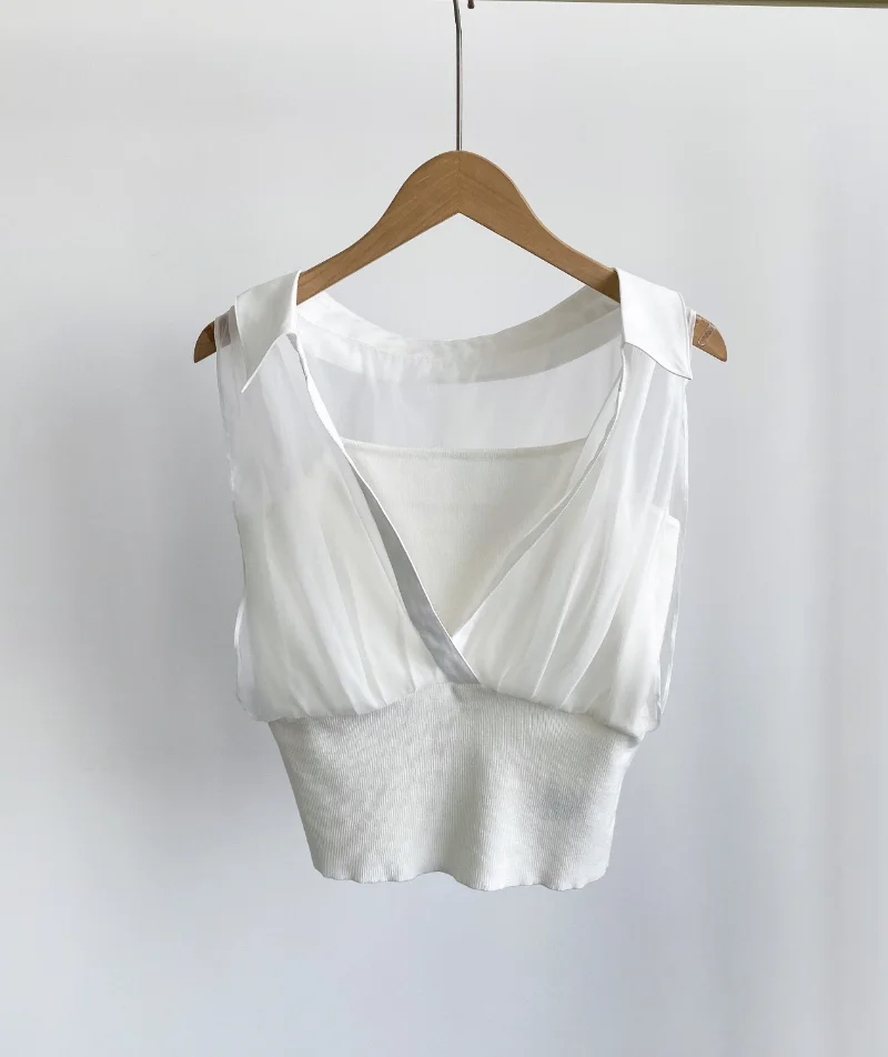 Женская Трикотажная майка Kuzuwata многослойная без рукавов с V-образным вырезом