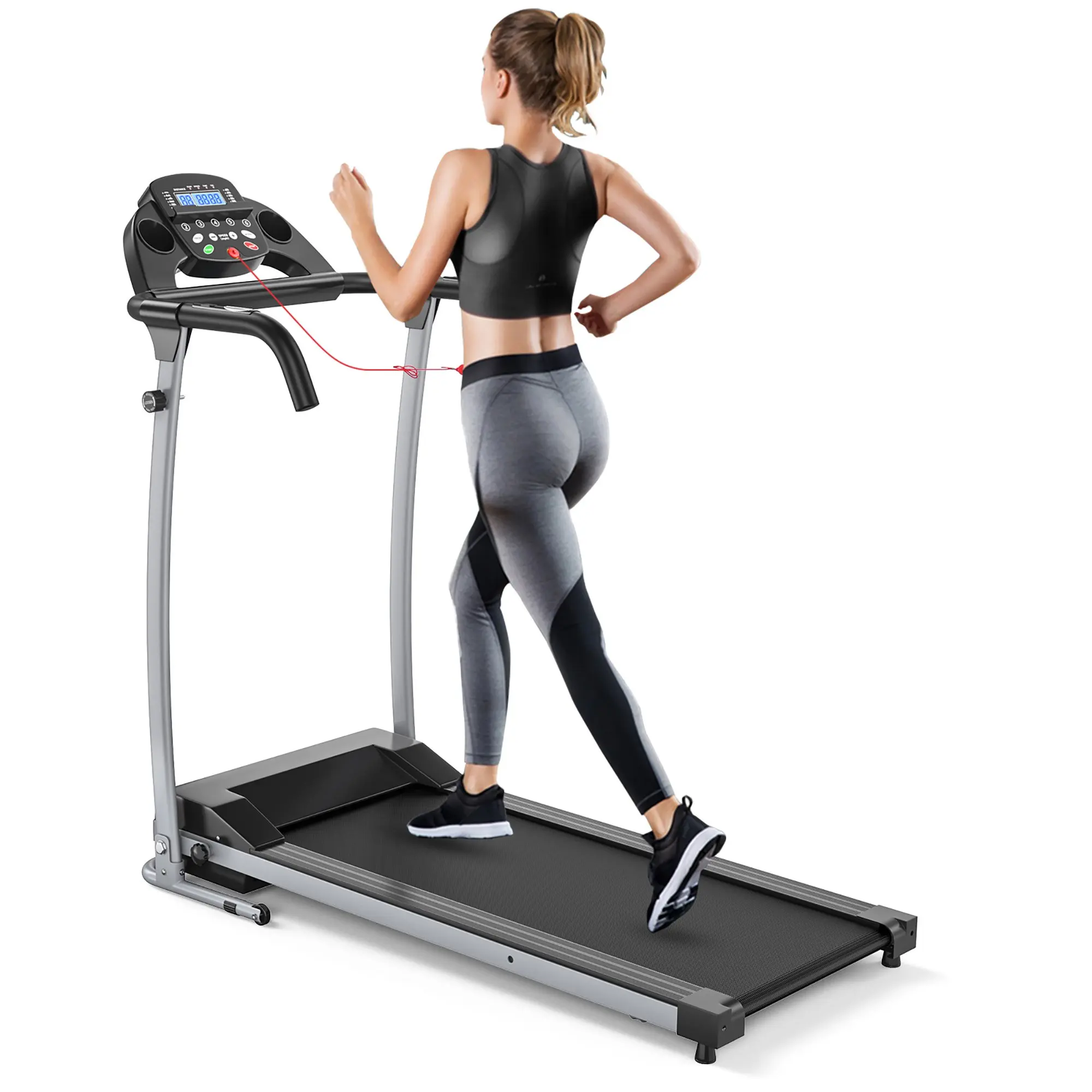 

Hot Sale Cheap Commercial Gym Equipment Fitness Easy Fold Space Saver Black Electric Treadmill with handrails