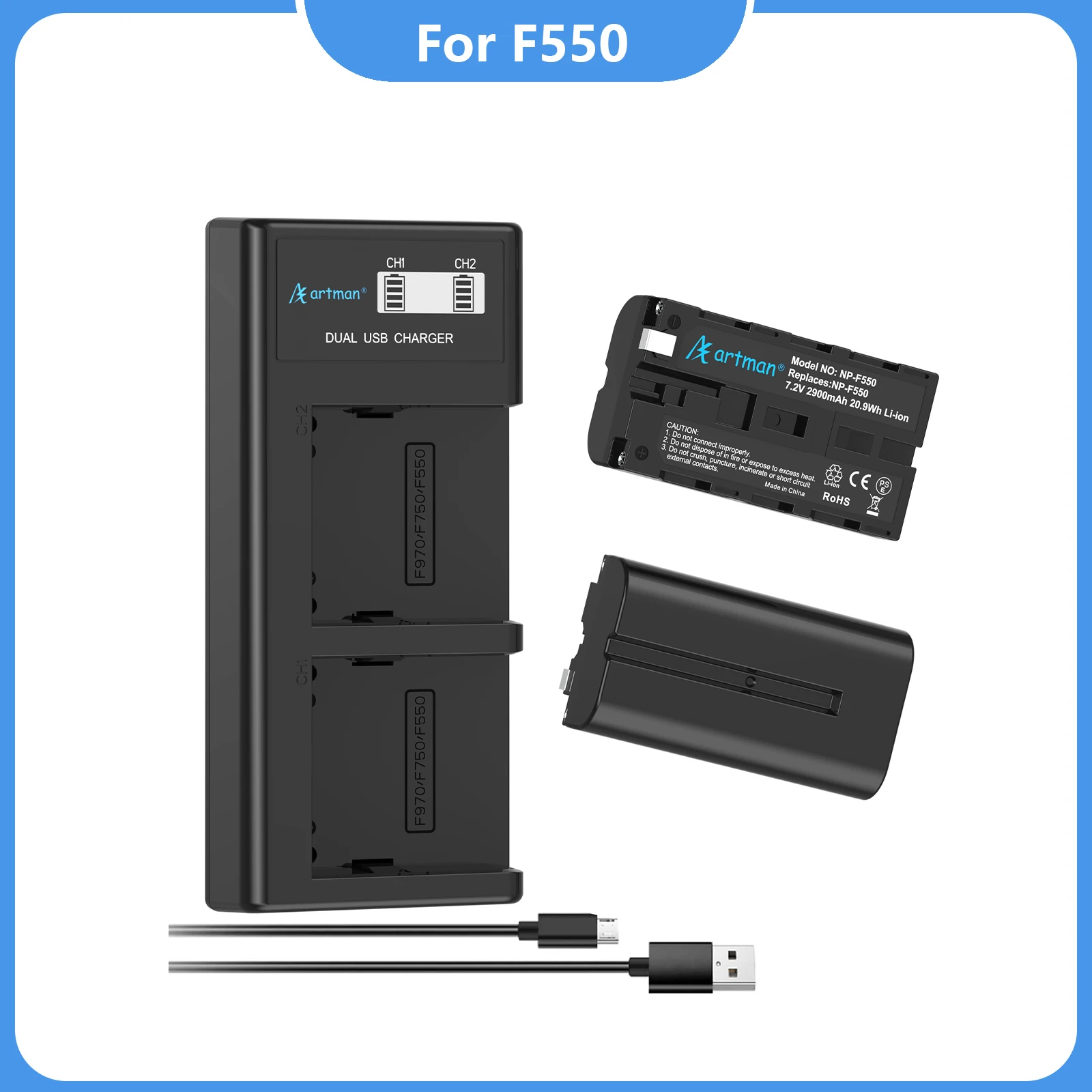 

Artman for 2900mah NP-F550 NP-F530 NP F570 NP F330 Camera Battery + LCD Dual USB Charger for Sony NP-F570 NP570 Camera charger