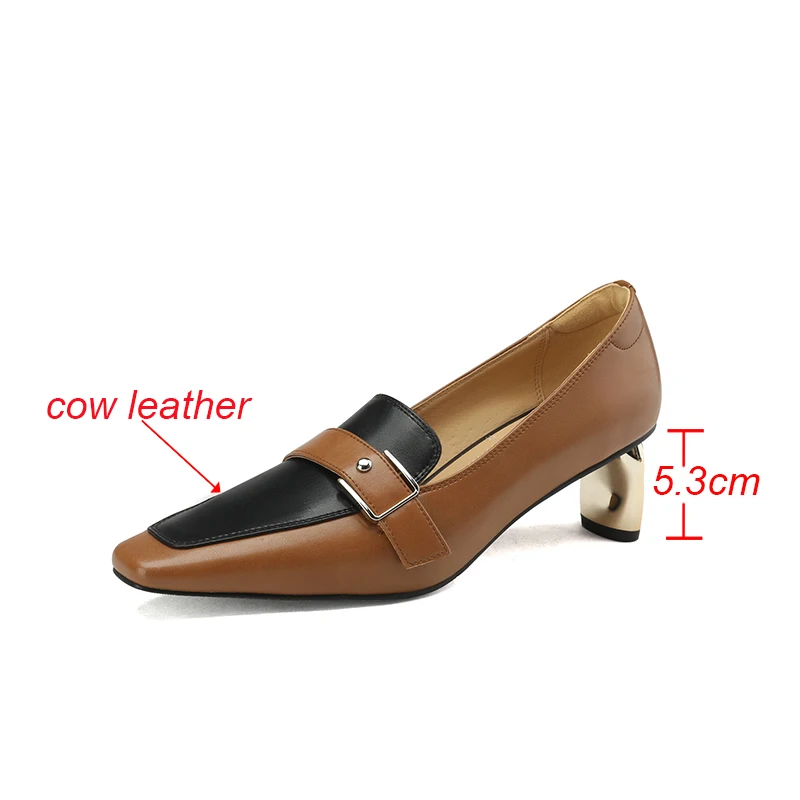 Cialisa 2023 Spring Pumps New Arrival Square Toe Genuine Leather Women Shoes Mixed Colors Strange Style Heels Footwear Black 40