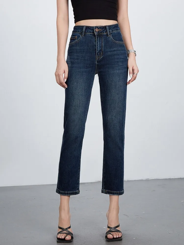 

Прямые джинсы ZHISILAO 90s для женщин, винтажные Классические хлопковые Стрейчевые брюки до щиколотки с высокой талией, 2022