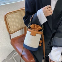 new korean style portable round shoulder bag trendy retro canvas contrast color messenger bag