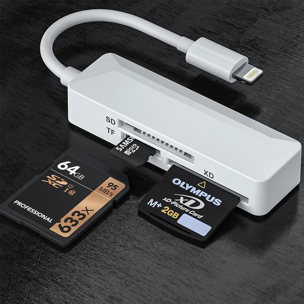Фото Адаптер для чтения карт памяти 3 в 1 Type C Lightting, поддержка карт памяти SD TF XD, Plug and Play, передача фотографий для iPhone, телефонов Android №1