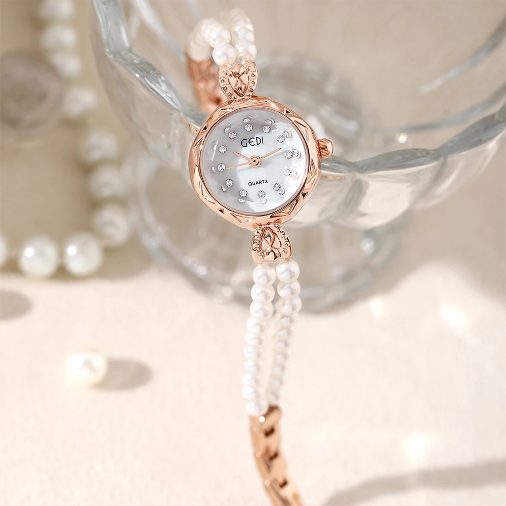 Luxury Women's Watch Quartz Simulated Pearl Rhinestone Elegant Lady Wristwatch Bracelet Watches Gifts Relogio Masculino New 2023