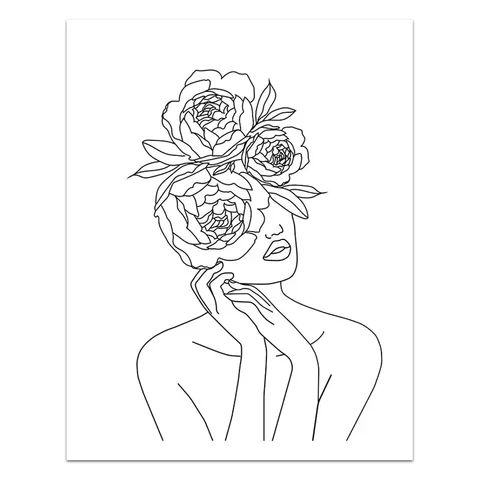 Женская линия художественная черно-белая печать галерея настенная фотография Цветочная голова Настенный Плакат Картина декор для спальни