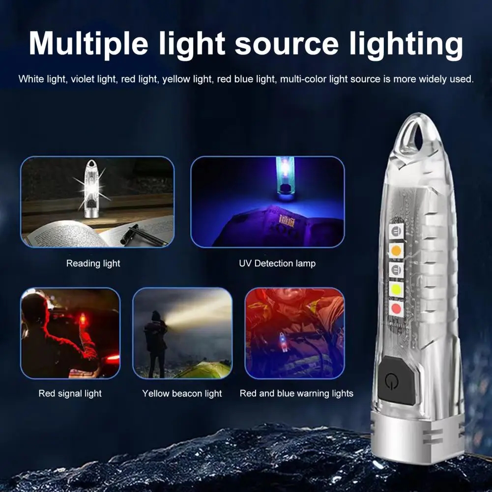

1 Set Useful Multiple Lighting Modes Long Irradiation Distance Type-C Chargeable Key Chain LED Torch Flashlight for Hiking