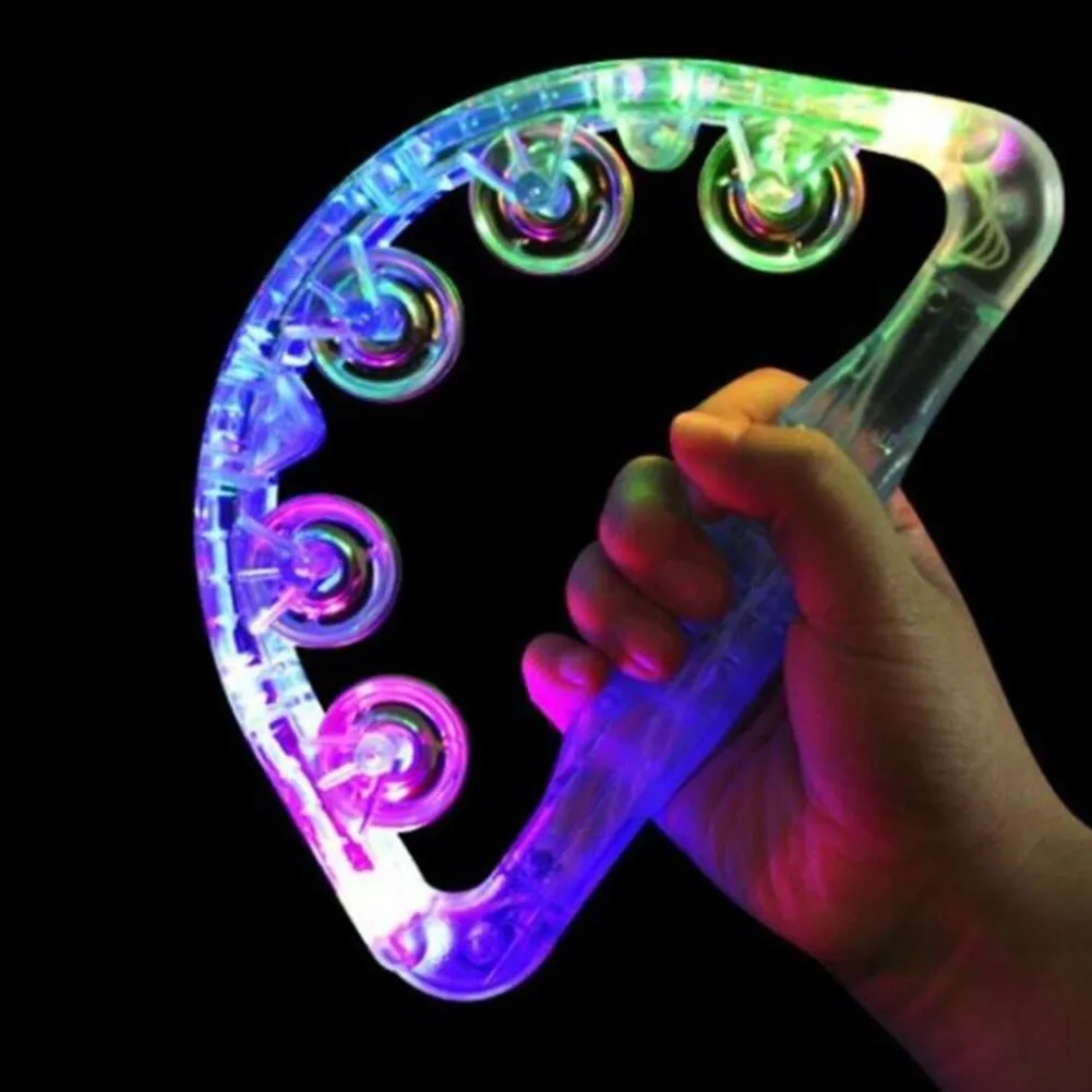 Flashing Tambourine LED Light Up Sensory Toy Flashing Tambourine Musical Instrument Shaking Toy Three Color Light Concert Party