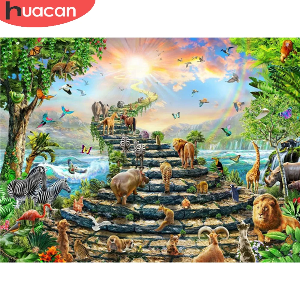

HUACAN Full Drill Square Diamond Painting Tiger Diamond Embroidery Animal Lion Cross Stitch Diamond Mosaic Handicraft Wall Art