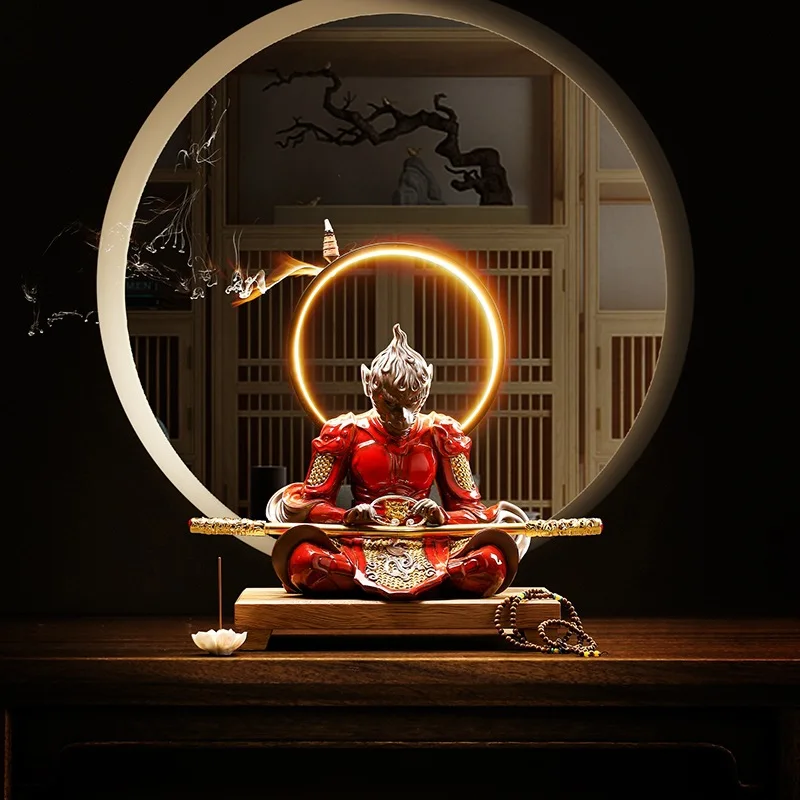 

Zen-like large ceramic Qitian Dasheng living room porch TV cabinet office gift monkey Monkey King ornaments