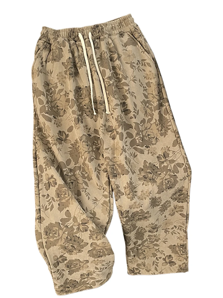 Американские винтажные вельветовые повседневные брюки с полным принтом мужские