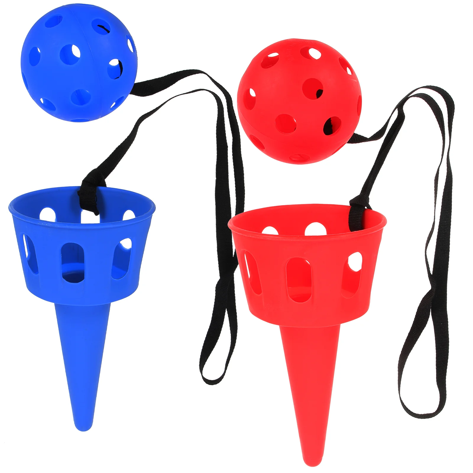 

2 Sets and Catch Games with Launcher Baskets Balls Toss Scoop Toys for Boys Adults Indoors Outdoors Lawn Camping Beach Red Blue