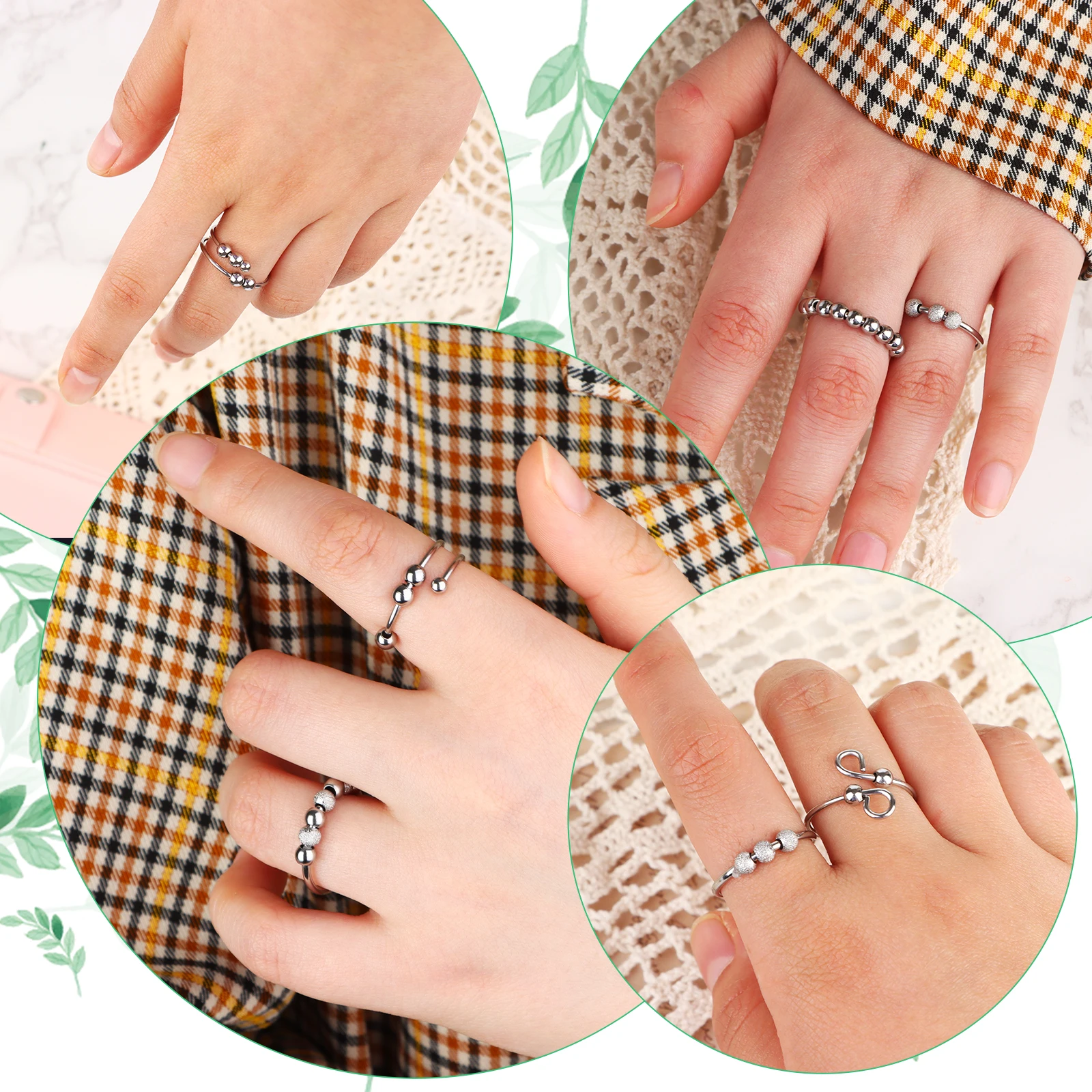 

New Fidget Beads Rings for Women Men Rotate Freely Anti Stress Anxiety Ring Antistress Spiral Beads Rotate Adjustable Open Ring