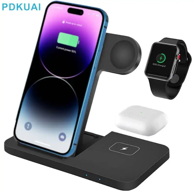 

Беспроводное зарядное устройство 15 Вт, подставка для Apple Watch 8 Airpods Pro 3 в 1, док-станция для быстрой зарядки для iPhone 14 13 12 11 XS X 8 iWatch