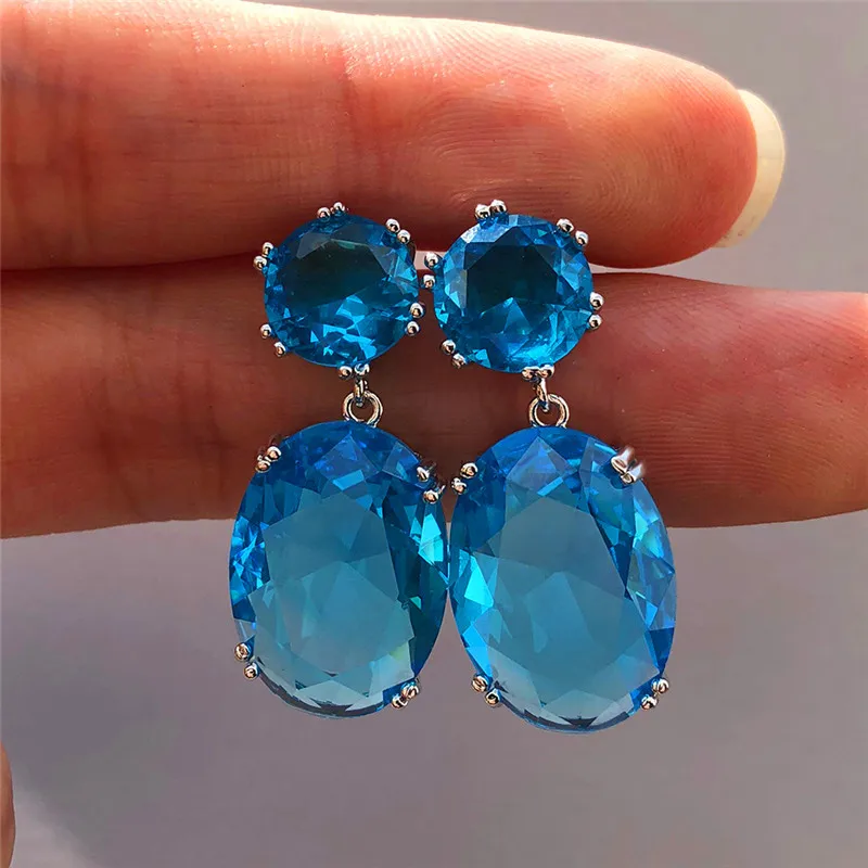 

Exquisite Hot Selling Various Colors Double Crystal Large Zircon Pendant Earrings Noble Elegant Fashion Women Jewelry Gift