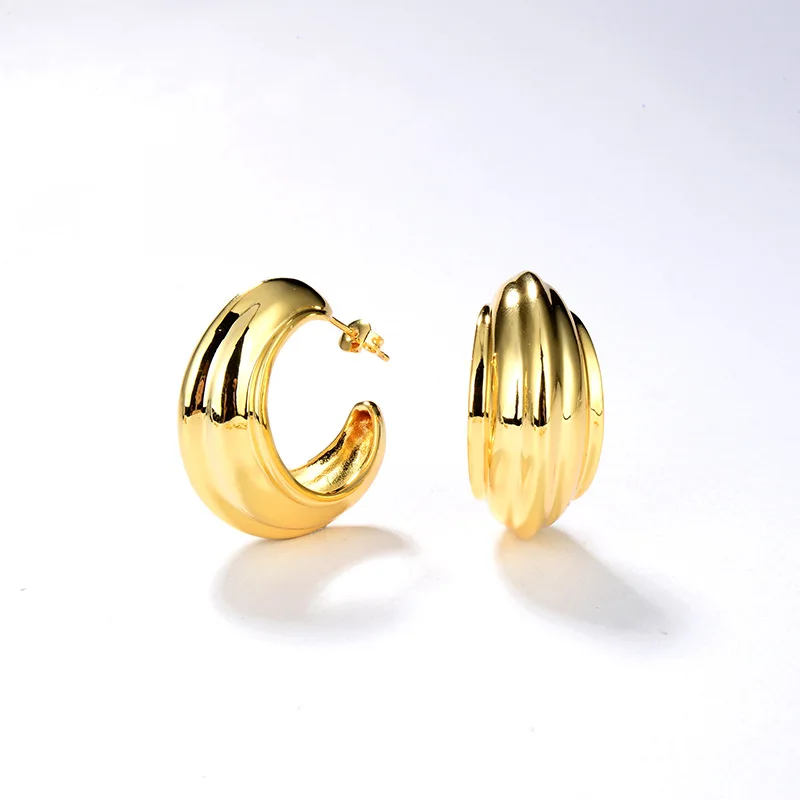 

Net red plated 18K GOLD 925 silver needle US fashion simple modern temperament retro half circle Earrings female