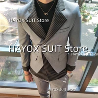 mens suits 2 piece slim fit patchwork point lapel jacket pants blazer set fashion korean party stage tuxedo