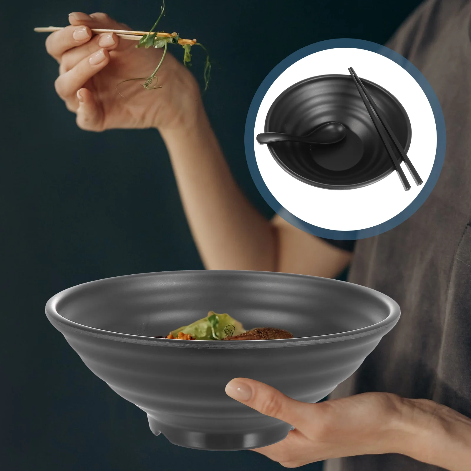 

1 Set Melamine Noodle Bowl Soup Storage Bowl Ramen Bowl for Restaurant Use (Black)