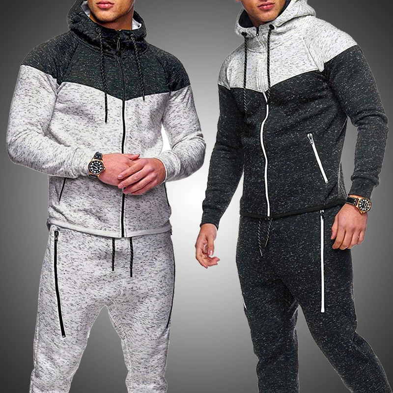

2021 Autumn Men's Sport Suits Zipper Hoodie Running Sets Male Casual Hooded Tracksuits Clothes Man Joggers Fitness Training Set