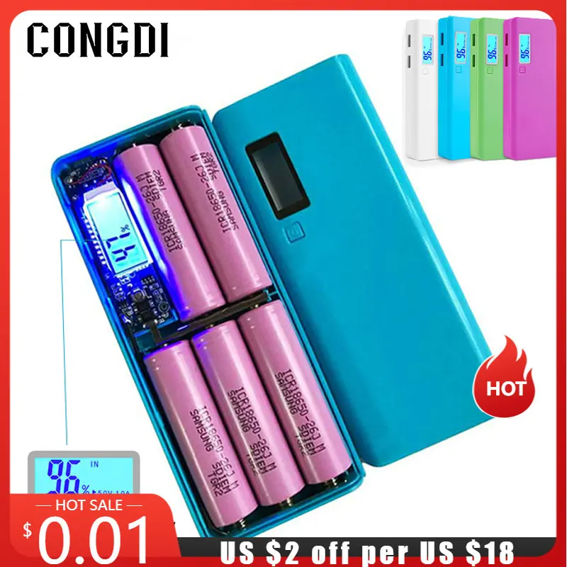 18650 Battery Power Bank Box Portable LCD Display Dual USB Port 18650*5 Battery DIY Box Powerbank Case Cover Mobile Phone Charge