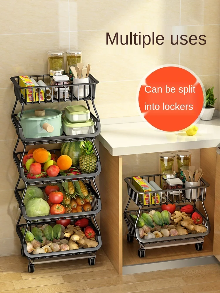 

2022 Latest Kitchen Vegetable Storage Basket Rack Household Goods Floor-to-floor Basket Pot Rack Multi-layer Storage Vegetable