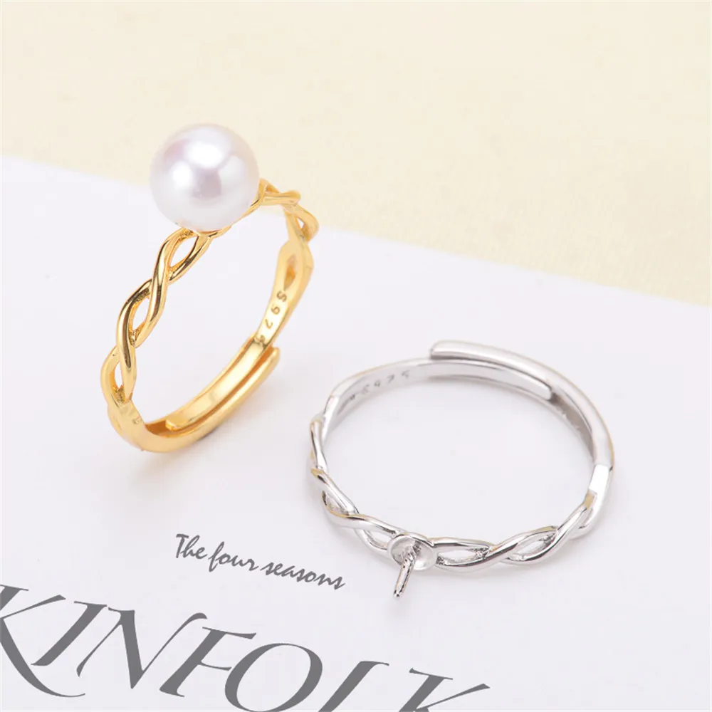 

Wholesale S925 Sterling Silver Pearl Ring Settings Blank Adjustable for Women Girls DIY Jewelry Making Material Fit 6-8mm Bead