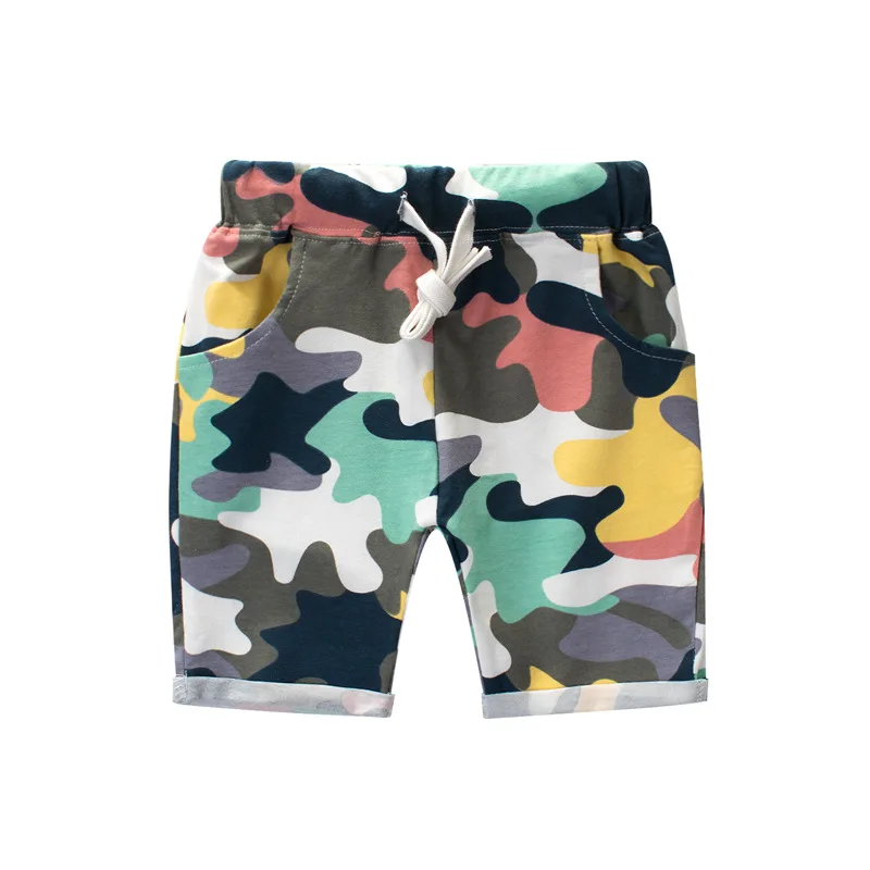 Boys Camouflage Shorts Elastic Waist Kids Summer Casual Shorts Children's Clothing with Drawstring and Pockets