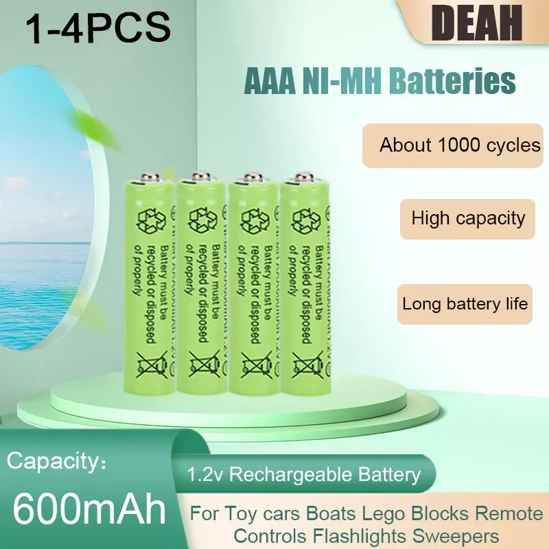

1-4PCS 1.2V 600mAh AAA Ni-MH Rechargeable Battery For LED Camera Light Toy MP3 Remote Shaver Control Replace 3A Lithium Battery