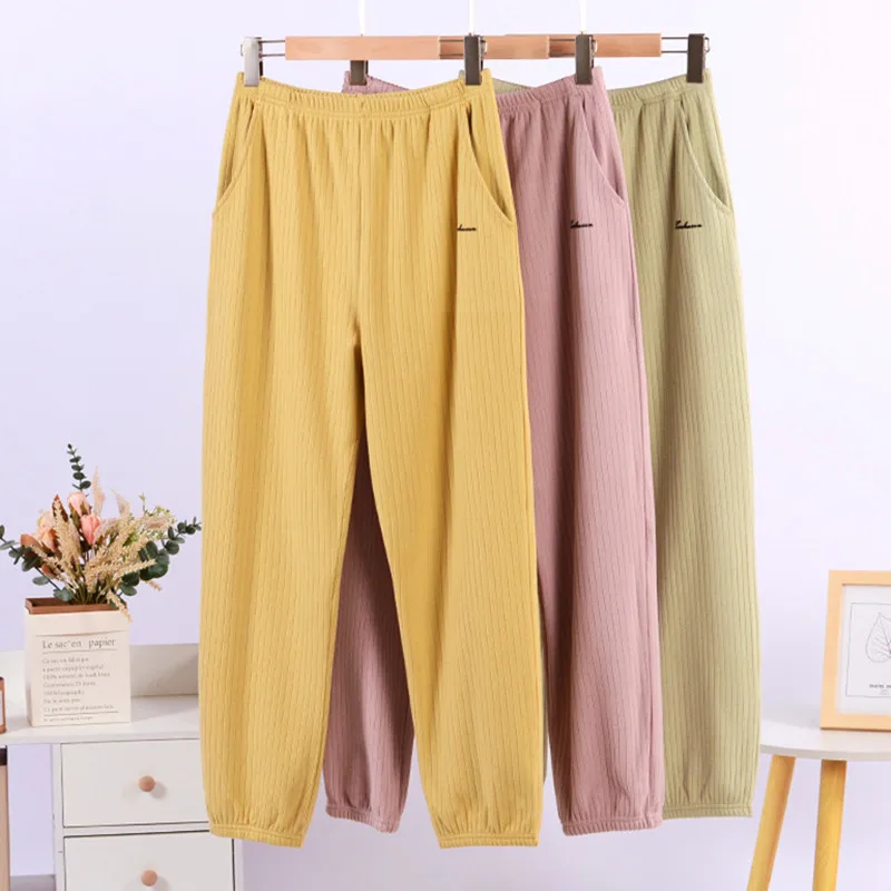 New Solid Color Spring Autumn Ladies Pajama Pants Casual Loose Thin Velvet Home Trousers Pyjama Femme Hiver Pijama Pant