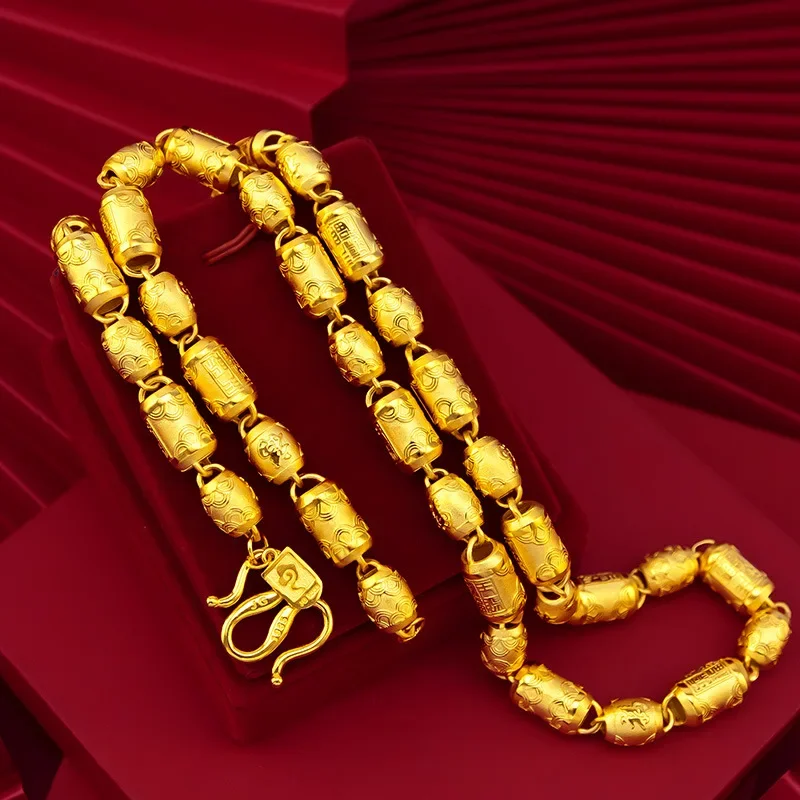 Бутиковое мужское ожерелье из настоящего золота 24 карата длина 70 см резные