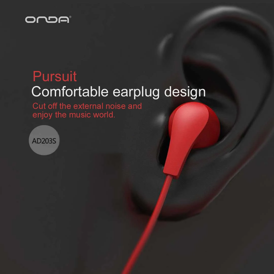 Onda AD203S разноцветные внутриканальные высокоточные Проводные контролируемые наушники 3,5 мм разъем, регулируемая громкость вверх и вниз