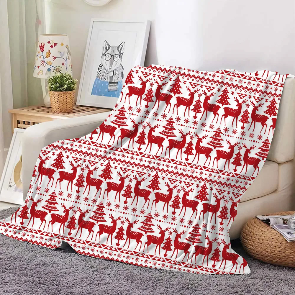 

CLOOCL Merry Christmas Blankets 3D Graphics Christmas Elk Fashion Printed Blankets Throw Plush Office Nap Quilt Sherpa Blanket