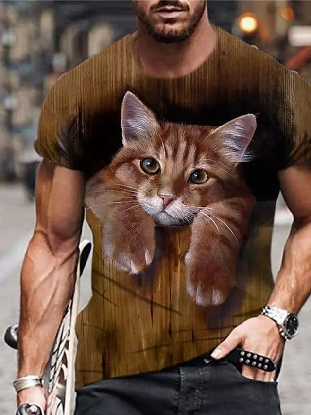 

Cute Cat 3D Print Men T-shirt 2022 Summer New O Neck Short Sleeve Tees Tops 3D Style Male Clothes Fashion Casual T-shirts