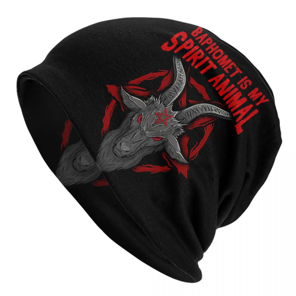 Baphomet Is My Spirit Animal I Satanic Occult Goat Graphic Adult Men's Women's Knit Hat Keep warm winter Funny knitted hat