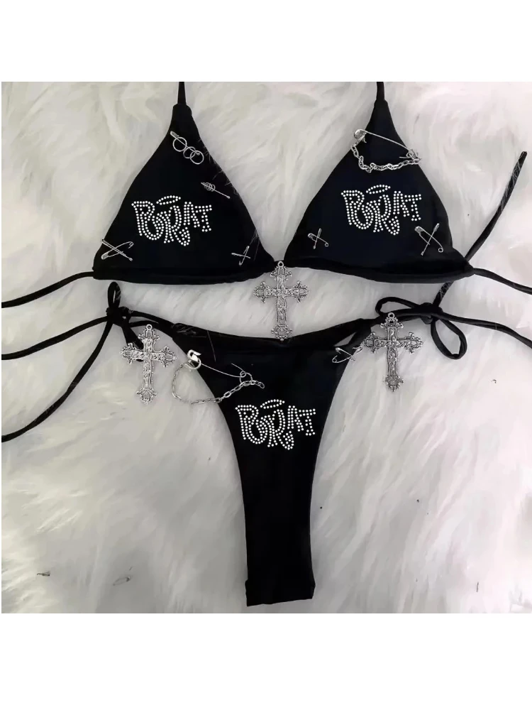 Женский Готический пляжный купальник в стиле Харадзюку Y2K зеленая жилетка черный