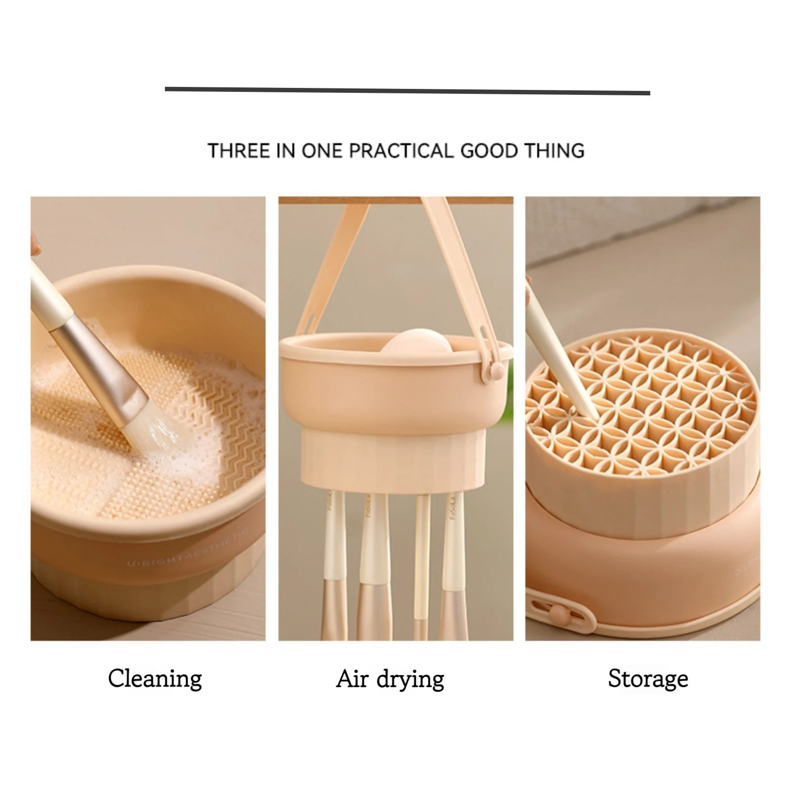 Силиконовый Очиститель Кистей Для Макияжа 3-в-1 С Лотком Хранения И Сушки