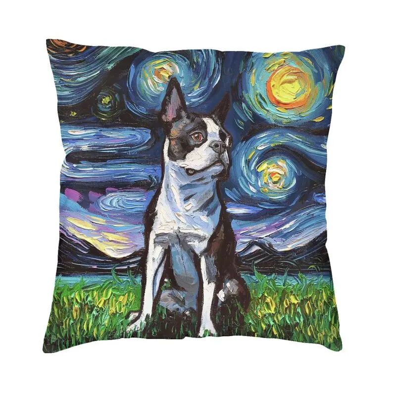 

Starry Night Boston Terrier Dog Cushion Covers 40x40cm Polyester Pet Lover Throw Pillow Case Sofa Square Pillowcase Decoration