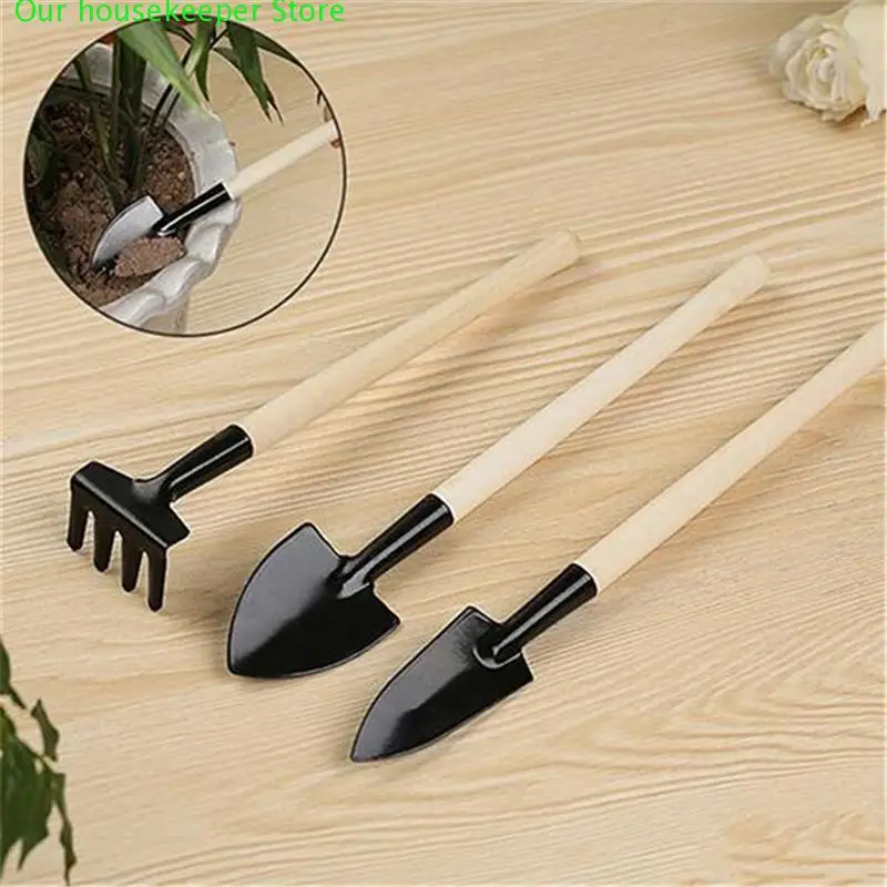 

3pcs Mini Garden Tool Sets Mini Shovel Rake Spade Garden Bonsai Tools Set Wooden Handle Metal Head For Flowers Potted Plant