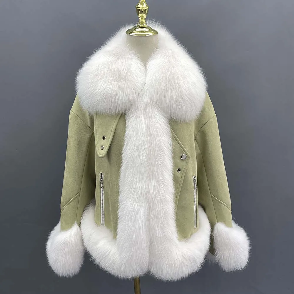 Женская куртка из гусиного пуха JANEFUR с воротником натурального Лисьего меха