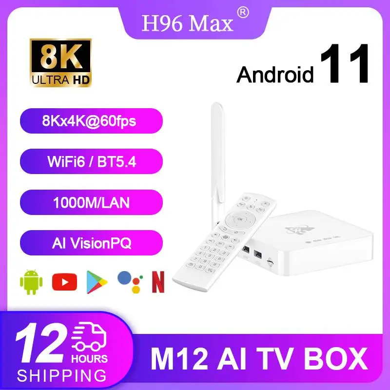 H96 Max M12 Amlogic S928X Smart TV Box Andriod11 8Kx4K @60fps Penta-core wifi6 BT5.4 AI VisionPQ 1000M/LAN BOX Midia Player