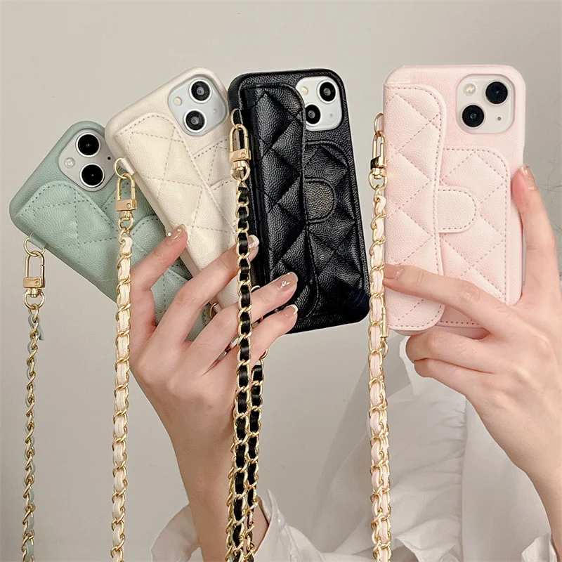 

Luxury Leather Crossbody Chain Lanyard Phone Case For iPhone 14 Pro 11 12 13 Pro Max Cover Shockproof Cases Cute Card Bag Funda