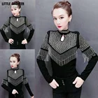 Женская ажурная водолазка, черная рубашка с длинным рукавом и стразами, корейский стиль, Осень-зима 2019