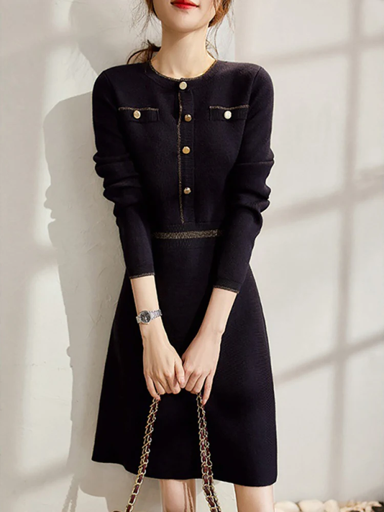 La Chabell lectual Commuter Temperament вязаное платье женское осень 2024 новая элегантная изящная