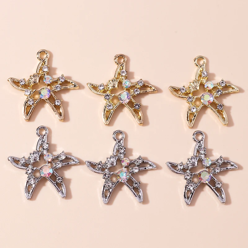 

10pcs 24x25mm Cute Crystal Starfish Charms Pendants for Jewelry Making Drop Earrings Necklaces DIY Bracelets Charms Accessories