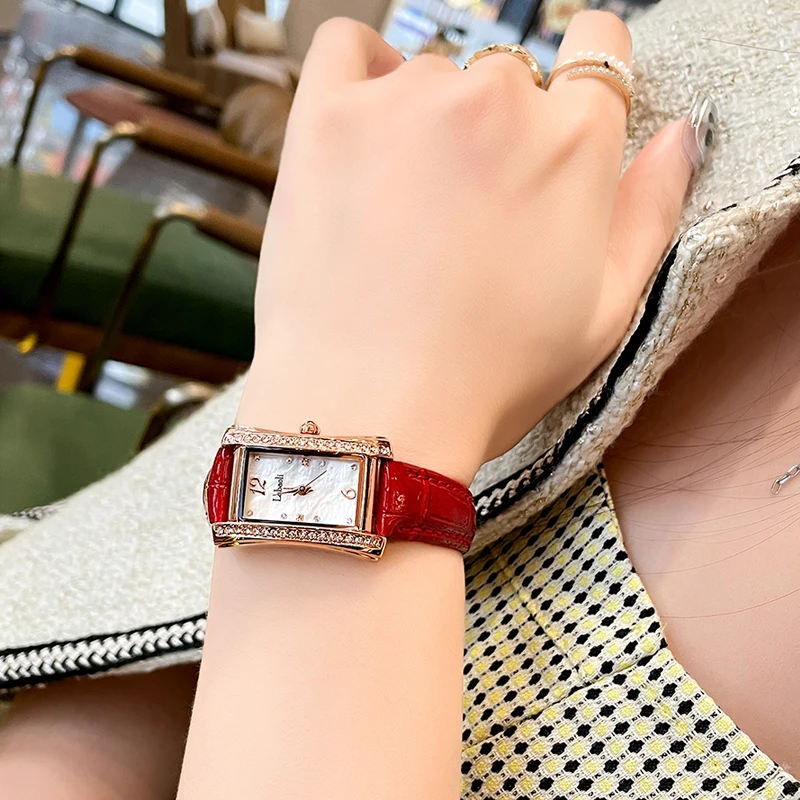 Enlarge Fashion Women Red Leather Casual Watch Luxury Quartz Crystal Wristwatch Luxury Women's Casual Watches Waterproof Watch Women