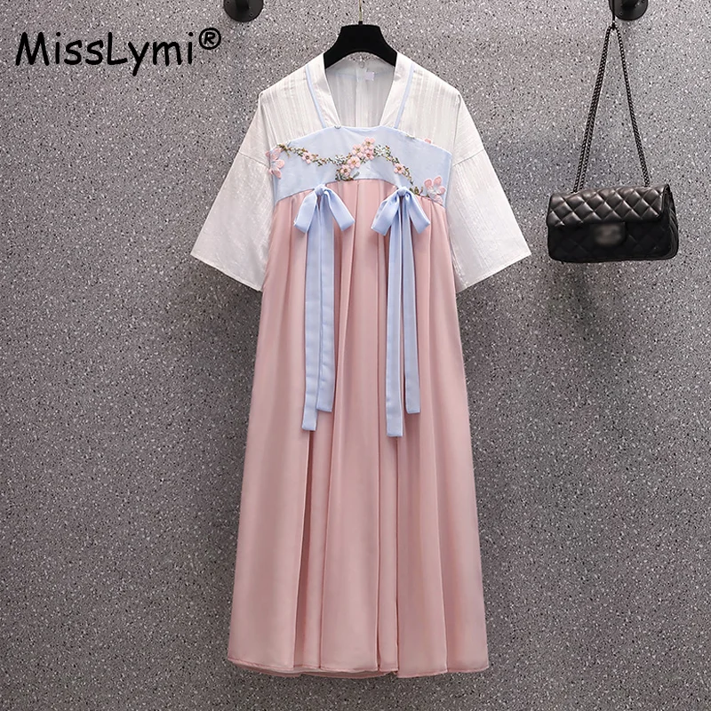 

Женское шифоновое платье-Ципао с цветочной вышивкой, на завязках