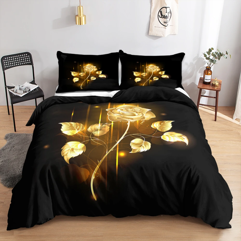 

Home Goods 3D Custom Bright Golden Flower Polyester Bed Sheet Comforter Bedspread Set