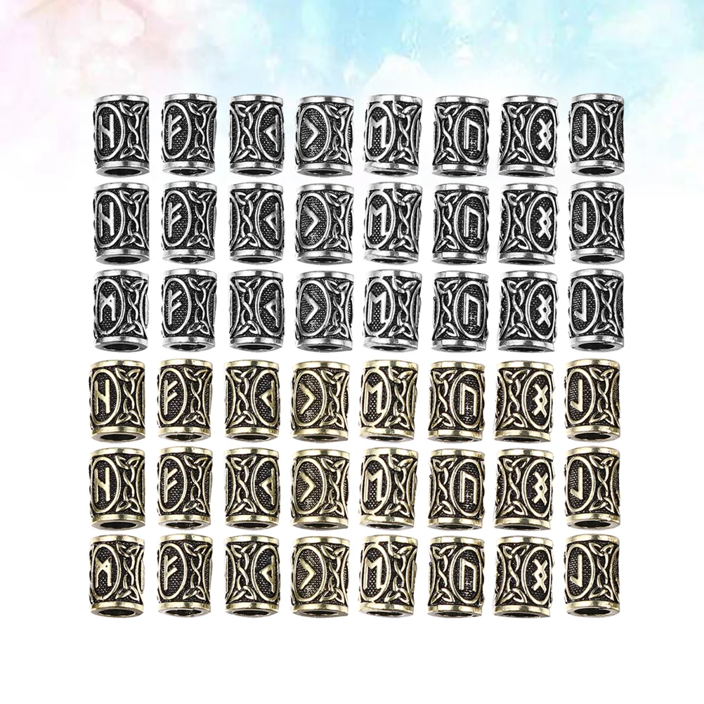 

48Pcs Norse Silver Bangles Hair Celtic Beard Beads Charm Carved Beads Tubes Ring for DIY Bracelets Necklace Pendant (