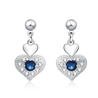 silver jewelry heart shaped blue zircon earrings for women lady jewelry 925 silver earring engagement wedding gift charms