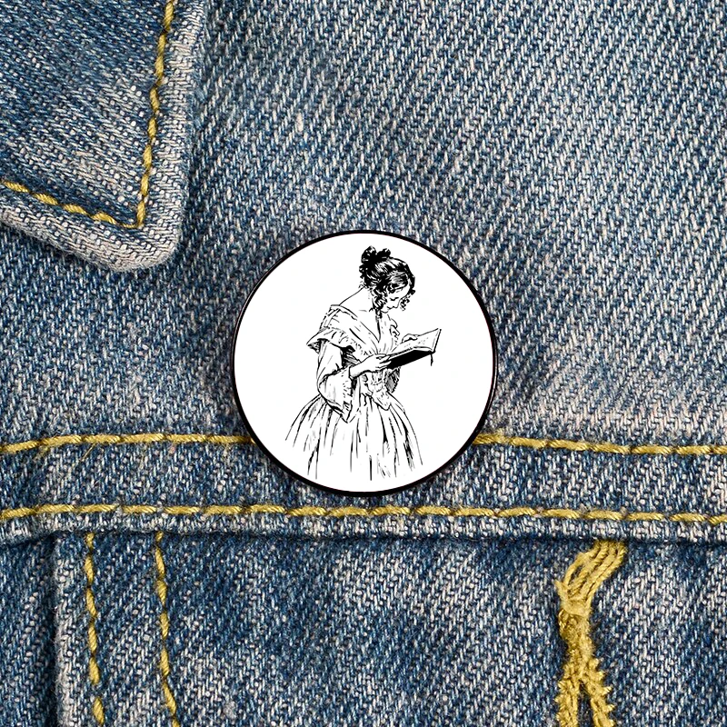 

The Reader Printed Pin Custom cute Brooches Shirt Lapel teacher tote Bag backpacks Badge Cartoon gift brooches pins for women